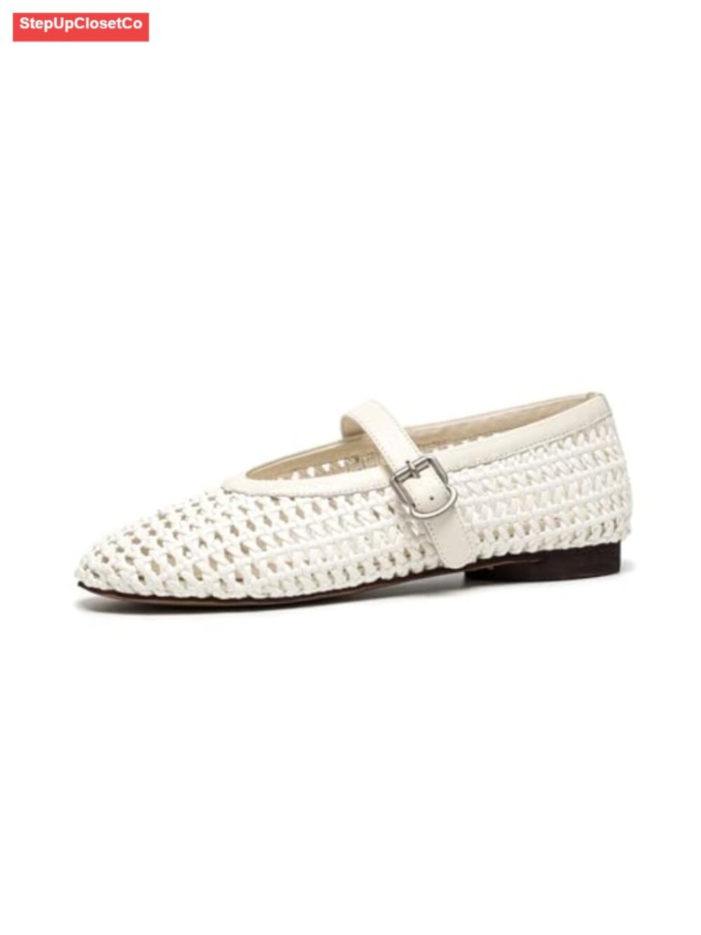 Woven Mesh Mary Jane Flats Genuine Leather Sheepskin Lined Ballet Flats